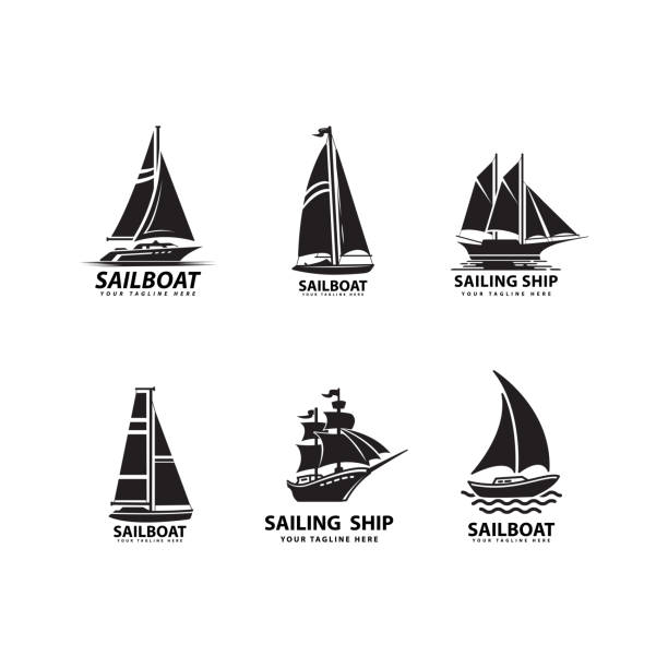 segelboot silhouette design - nautical vessel yacht sign symbol stock-grafiken, -clipart, -cartoons und -symbole