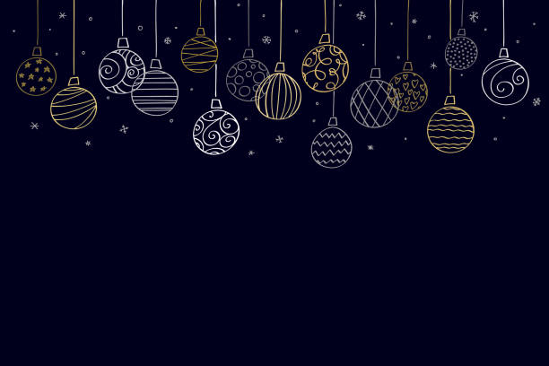 ilustraciones, imágenes clip art, dibujos animados e iconos de stock de bolas dibujadas a mano de navidad con espacio vacío en blanco para su mensaje - christmas card