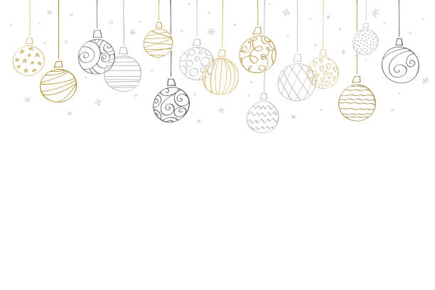 ilustraciones, imágenes clip art, dibujos animados e iconos de stock de bolas dibujadas a mano de navidad con espacio vacío en blanco para su mensaje - christmas decoration