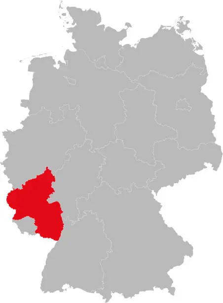 Vector illustration of Rhineland-Palatinate state isolated on Germany map.