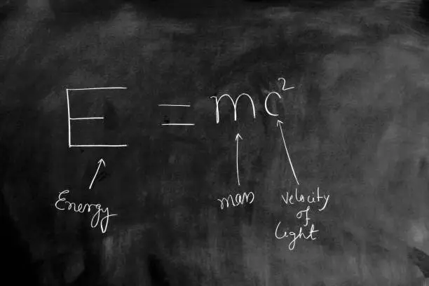 E=mc2 handwritten on Blackboard