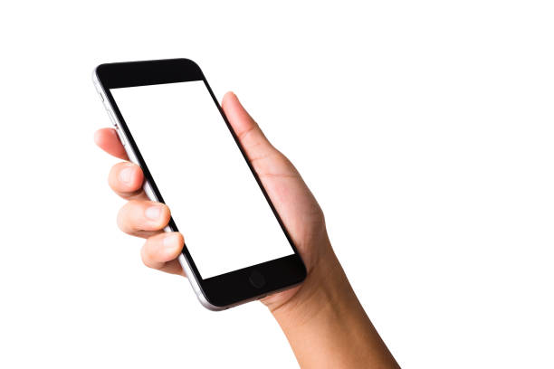 istock Woman hand holding a smartphone blank white screen 1281000981