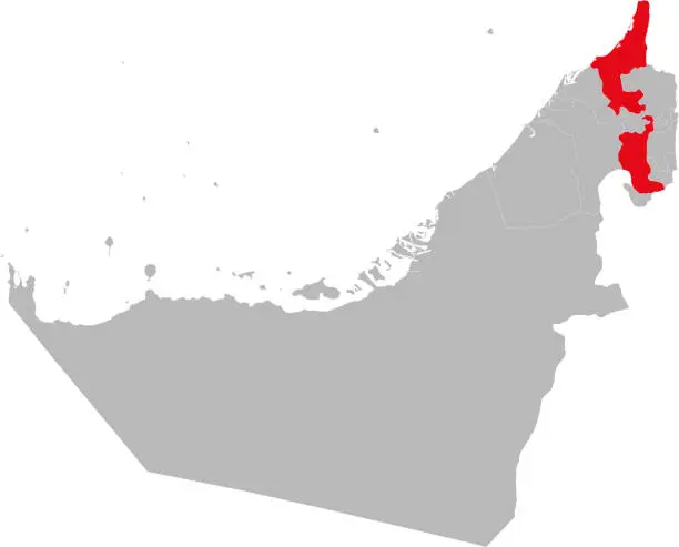 Vector illustration of Ras al-Khaimah state highlighted on United Arab Emirates map.