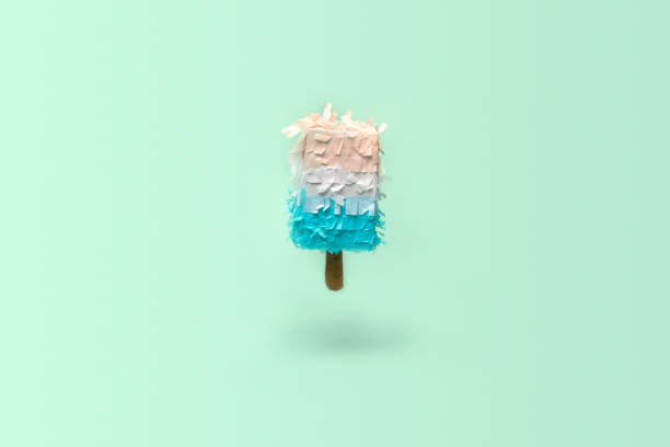 istock Paper creative popsicle decoration on abstrcat pastel blue background. Ice cream in minimal style. Creative Xmas concept. 1281004818