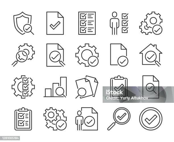 Inspection Icon Inspection And Testing Line Icons Set Editable Stroke Stock Illustration - Download Image Now