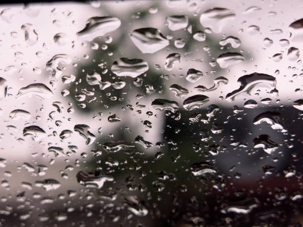 istock Abstract water droplets Stuck on glass for background 1281006929