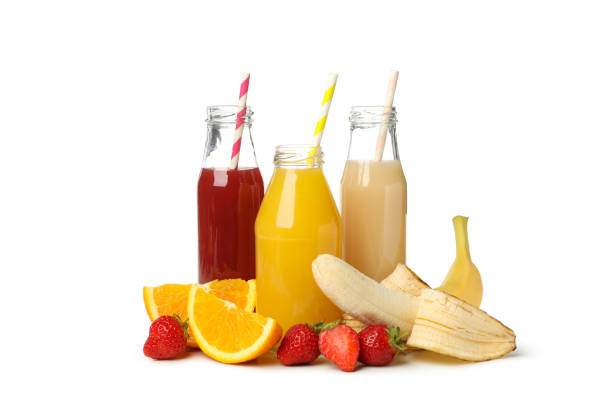 istock Group of different juices isolated on white background 1281009098