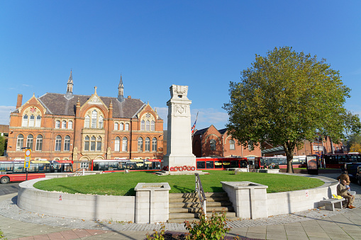 Barnstaple, UK. 18 April 2024. People near the Barnstaple Clock Tower and Museum in the town centre.