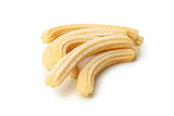 istock Tasty sweet churros isolated on white background 1281013148