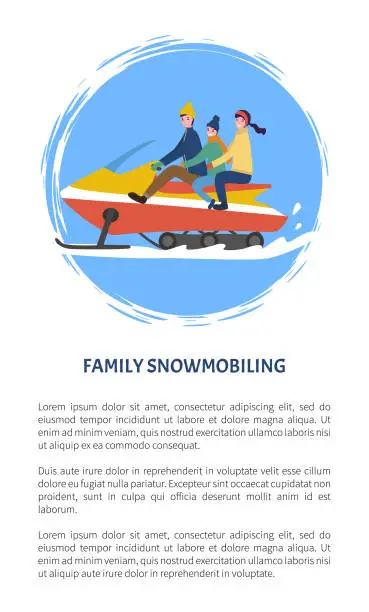 Vector illustration of Family Snowmobiling People Having Fun Outdoors