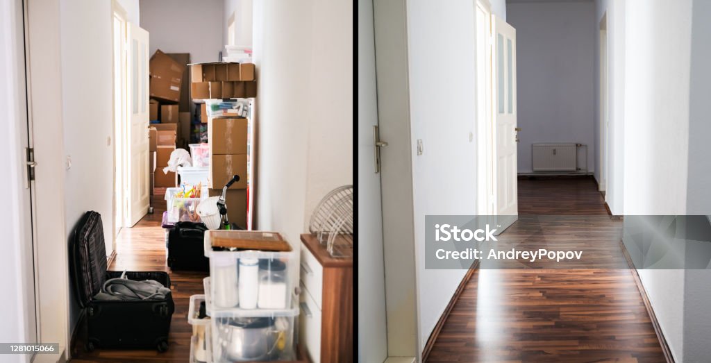 House Mess And Junk Declutter House Mess And Junk Declutter Before And After Decluttering Stock Photo