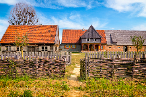 Nieszawka, Poland - August 30, 2018:Historical 18th century village of Dutch settlers in Nieszawka, Poland