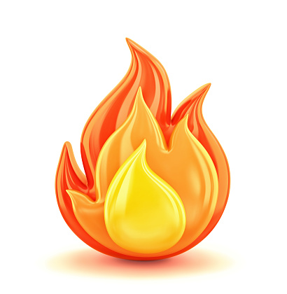 Fire flame isolated on white. 3D rendering with clipping path