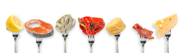 istock Vegetables and meat and seafood on white background. 1281017892