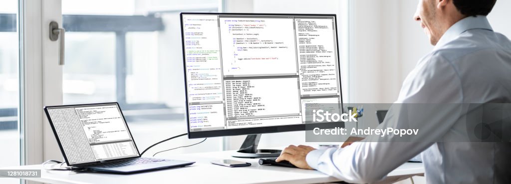 Software Developer Programmer Working On Computer Stock Photo ...