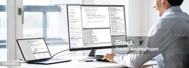 Software Developer Programmer Working On Computer Stock Photo ...