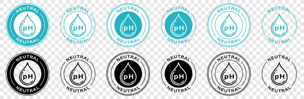 ilustraciones, imágenes clip art, dibujos animados e iconos de stock de icono del logotipo del balance de ph neutro para champú o crema. signo de ph con gota. etiqueta de información. ilustración vectorial. - ion