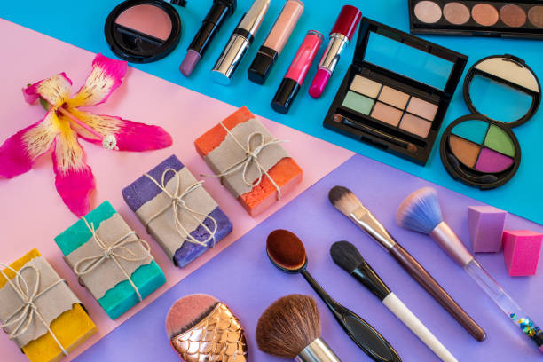 istock Make up and personal care materials on the colorful background. 1281020655