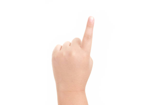 istock Image of boy's finger pointing  isolated on white background. 1281021935