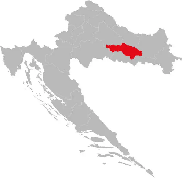 Vector illustration of Požega-Slavonia county highlighted on Croatia map.