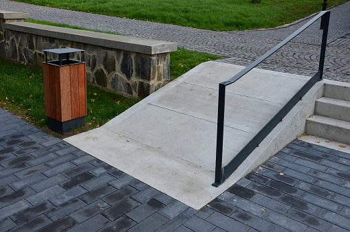 staircase, bright, white, concrete, park, slope, bush, tamarix, black, railing, fence, light, lighting, steps, design, interlocking, paving, gray, front, side, new, newly, monolithic, garden, tetrandra, petrandra, stair, night, inox, steel, rectangular, small, cast, architecture, landscape, landscaping, public, summer, stairs, stairway, up, stone, step, building, desing, leaf, dirty, palisade, ramp, barriers, without, disabled, person, persons, garden, yard, school, disability, seats, sit, rocks, rock, bridge, immobile, wheelchair, ramp, railing, entrance, access, barrier, free, gradual, cement, anti, slip, surface, wood, paneled, trash,  can,