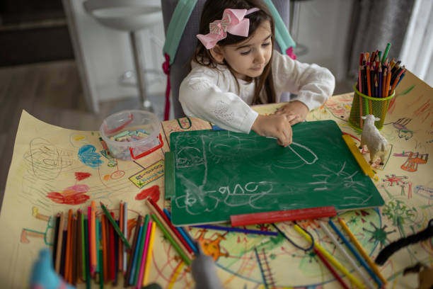 istock A preschool girl learning how to write at home 1281026713