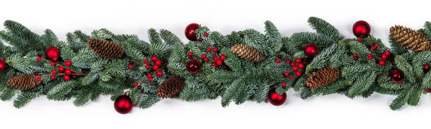 istock Christmas fir and decorations on white 1281027023