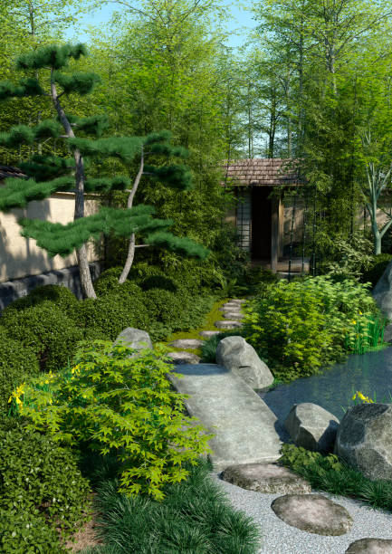 istock 3D illustration Japanese garden 1281029446