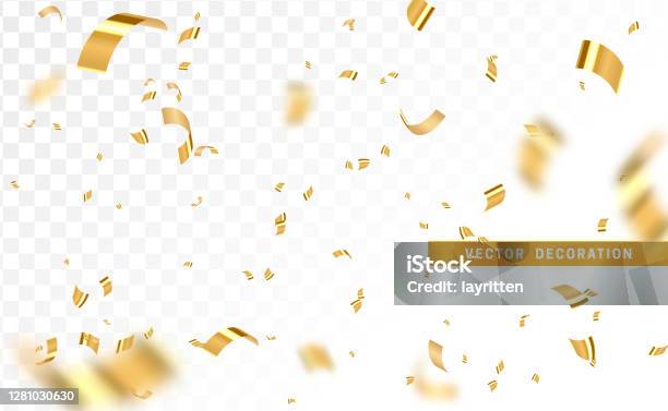 투명 한 배경에 고립 된 빛나는 황금 색종이 떨어지는 골드 색상의 밝은 축제 색조 색종이 조각에 대한 스톡 벡터 아트 및 기타 이미지 - 색종이 조각, 금-금속, 벡터
