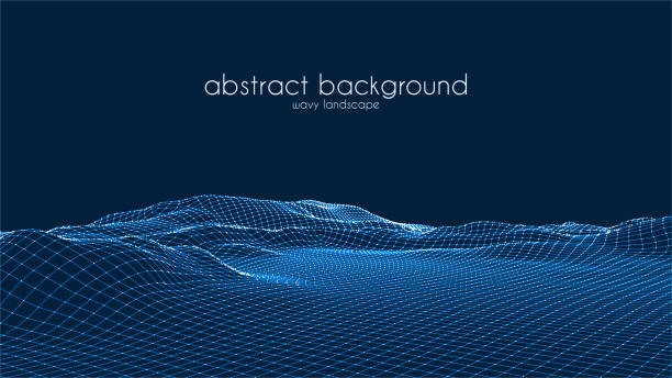istock Abstract digital landscape with particles dots and stars on horizon. Wireframe landscape background. Big Data. 3d futuristic vector illustration. 80s Retro Sci-Fi Background 1281032485