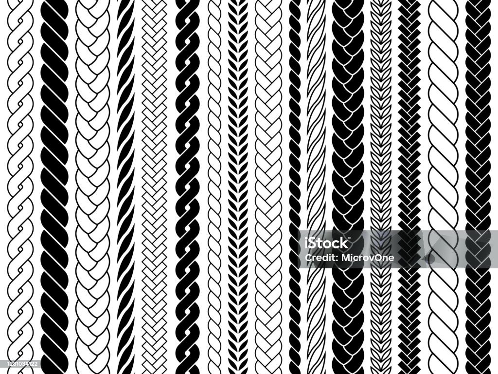 Plaits And Braids Pattern Brushes Knitting Braided Ropes Vector