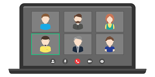 Online Conversation In Team Remote Video Call Conference Cartoon Avatars On  Laptop With Main Speaker Talking Webinar On White Background Isolated Group  Call Via Computer Vector Eps 10 Stock Illustration - Download