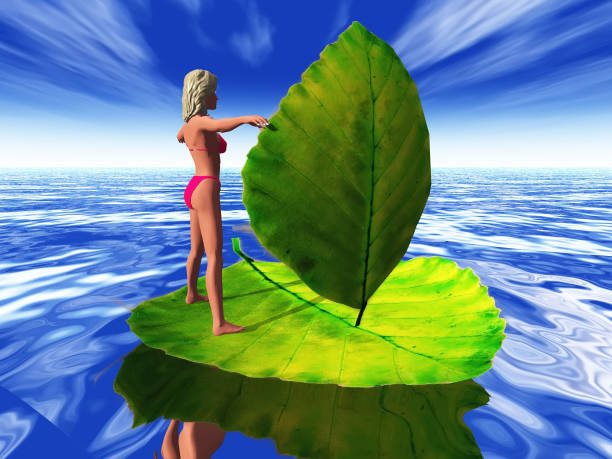 istock a woman surfing on a leaf 1281035491