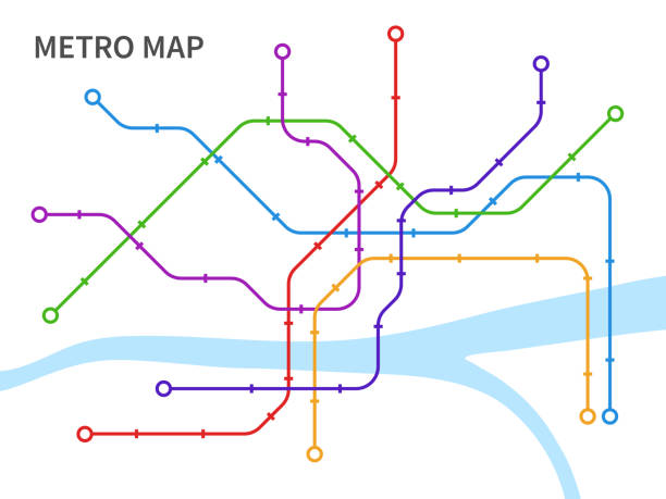 istock Subway map. Scheme underground and overground transport urban railway, graphic plan line connection city public transport network, colorful railroads and stations vector illustration 1281035983