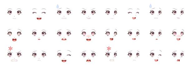 Manga Expression Girl Eyes Mouth Eyebrows Anime Woman Faces Female  Character In Cartoon Japanese Or Korean Kawaii Style Various Emotions  People Feelings Symbol Vector Isolated Set Stock Illustration - Download  Image Now -