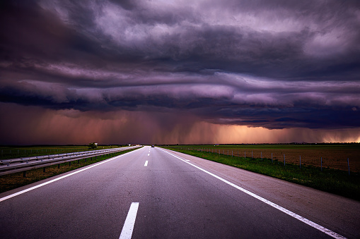 Storm clouds above highway in Serbia.