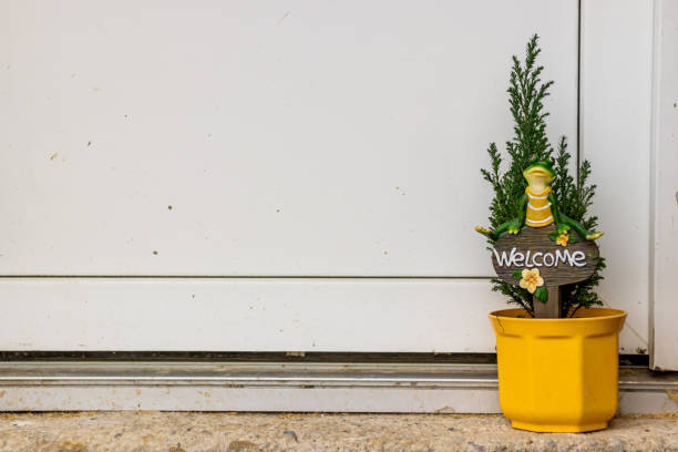 istock A frog sits on a welcome board in a thuja pots at the door 1281041998