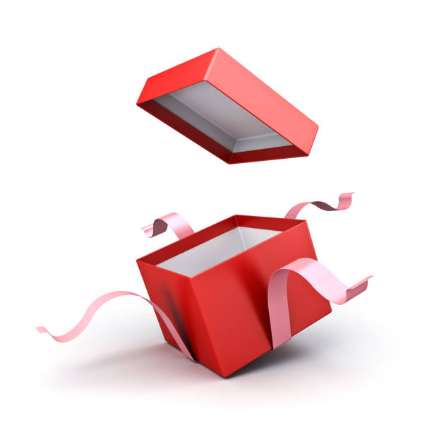 istock Open red gift box or present box with sweet pink ribbons isolated on white background with shadow 1281043785
