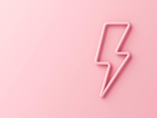 甘いピンクの稲妻や雷は影とピンクのパステルカラーの壁の背景に隔離 - lightning thunderstorm flash storm ストックフォトと画像