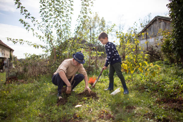 istock Grandfather teaching his grandson how to garden 1281047344