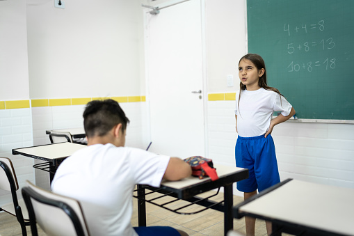 Schoolgirl giving presentation at school