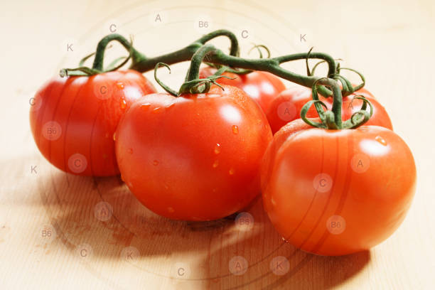 Fresh juicy tomatoes on rustic green table. The composition is at the left of an horizontal frame leaving useful copy space for text and/or logo at the right. High resolution 42Mp studio digital capture taken with SONY A7rII and Zeiss Batis 40mm F2.0 CF lens