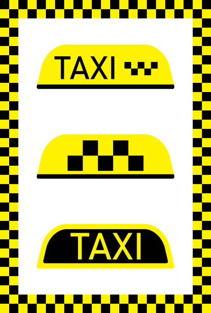 Taxi sign for car. Cab on yellow-black background. Checkered flag for driver in Nyc. Checkerboard pattern. Icon for taxi service. Wallpaper for public transportation and travel. Logo for roof. Vector Taxi sign for car. Cab on yellow-black background. Checkered flag for driver in Nyc. Checkerboard pattern. Icon for taxi service. Wallpaper for public transportation and travel. Logo for roof. Vector. taxi logo background stock illustrations