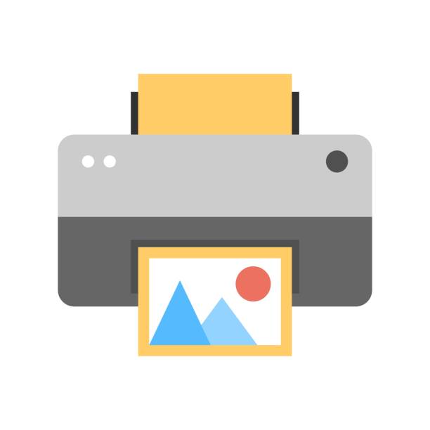 ilustrações de stock, clip art, desenhos animados e ícones de photo printing icon illustration in flat design style. picture, image printer sign. - photobusiness