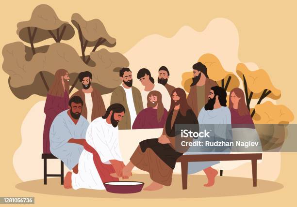 Jesus Washes The Feet Of The Apostles Stock Illustration - Download Image Now - Jesus Christ, Apostle - Worshipper, Washing