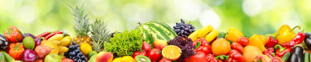 istock Seamless horizontal pattern fresh and juicy vegetables, fruits and berries 1281056761