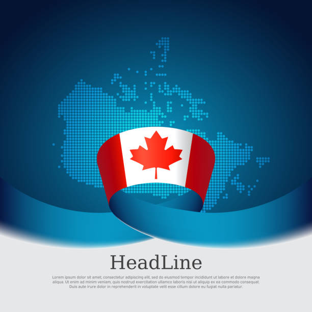 Canada flag background. Canada flag, mosaic map on blue white background. National poster. Vector business brochure design. State Canadian patriotic banner, cover, flyer Canada flag background. Canada flag, mosaic map on blue white background. National poster. Vector business brochure design. State Canadian patriotic banner, cover, flyer canada day poster stock illustrations