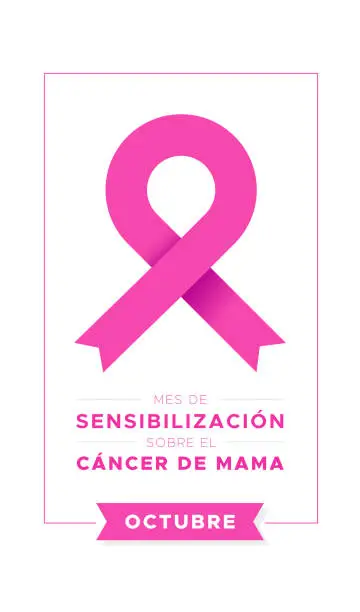 Vector illustration of Breast Cancer Awareness Month in Spanish. October. Mes de sensibilizacion sobre el cancer de mama. Octubre. Vector illustration, flat design