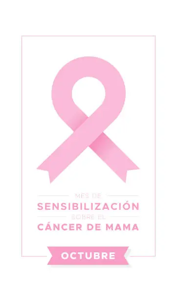 Vector illustration of Breast Cancer Awareness Month in Spanish. October. Mes de sensibilizacion sobre el cancer de mama. Octubre. Vector illustration, flat design