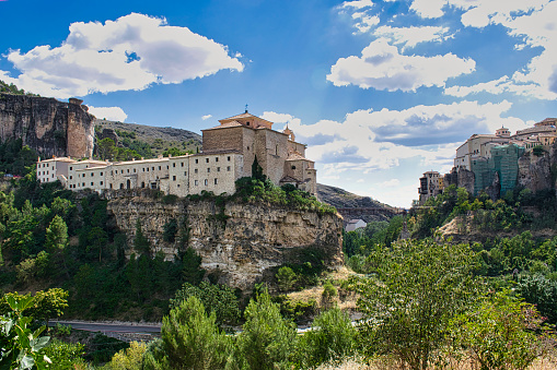 Remote view of the Parador Nacional de Turismo in Cuenca, Spain